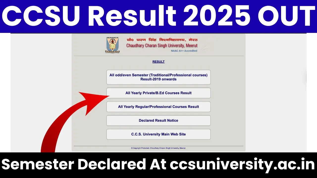 CCSU Result 2025: (OUT) Semester Exam Results Declared At @ccsuniversity.ac.in